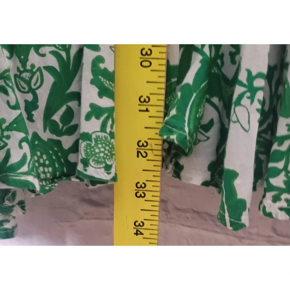 Goa Paris Green White Floral Cotton Shirt Dress 3/4 Sleeve Pockets M Cottagecore